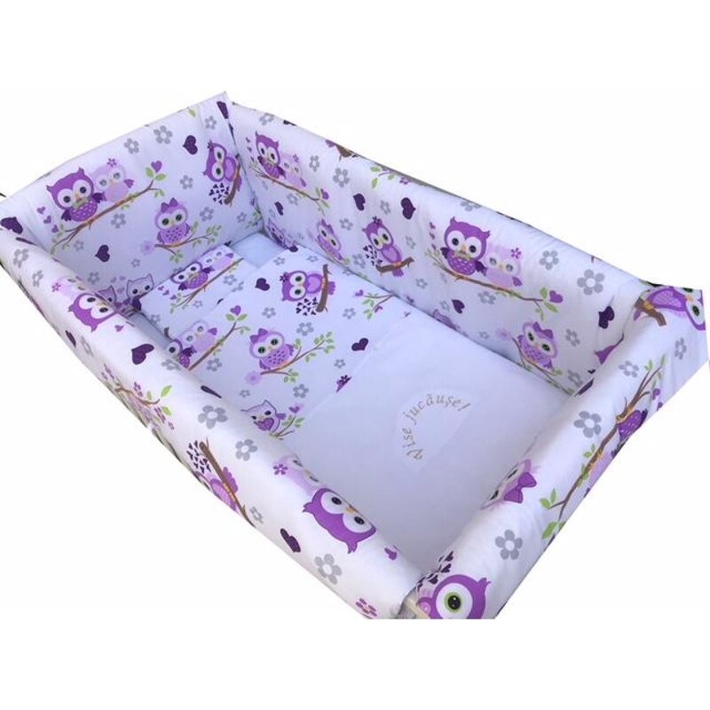 Deseda - lenjerie de patut bebelusi 140x70 cm cu aparatori maxi vise jucause mov