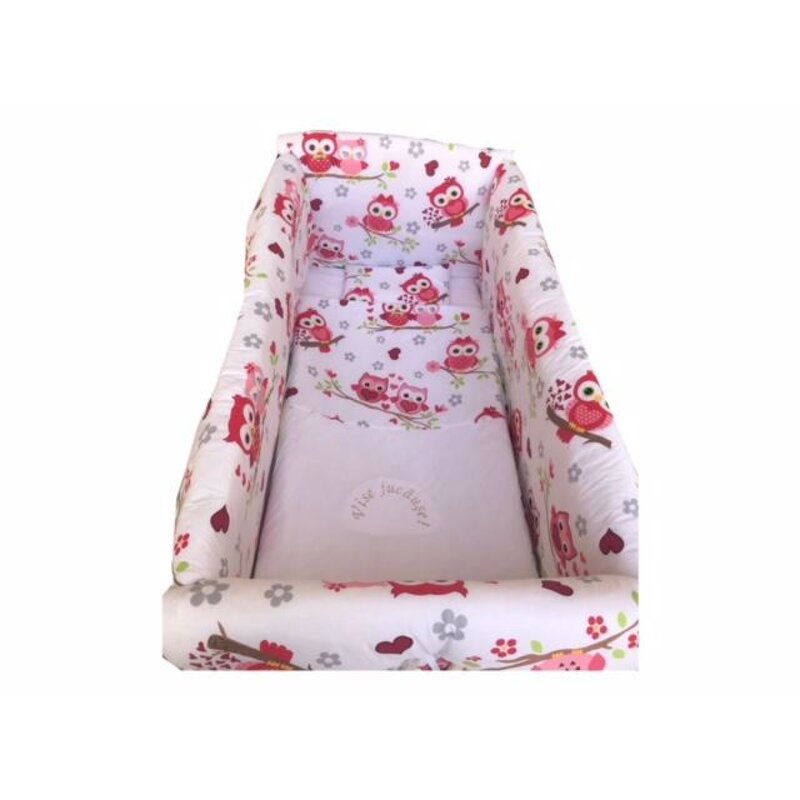 Deseda - lenjerie de patut bebelusi 140x70 cm cu aparatori maxi vise jucause rosii