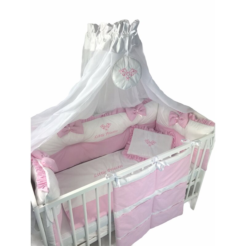 Deseda - lenjerie little princess cu aparatori in 2 culori pat 120x60 cm fundite si buzunar accesorii roz pal