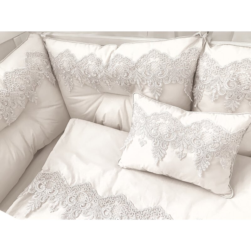 Deseda - lenjerie lux by cu 6 aparatori super groase pat 120x60 cm baldachin si suport metalic baldachin alb