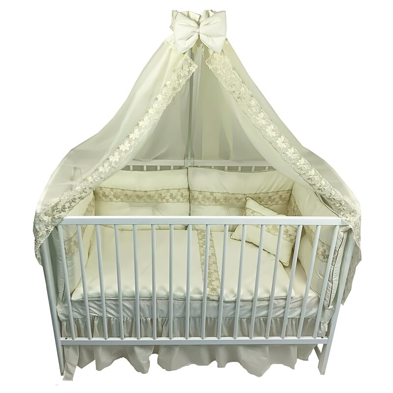 Deseda - lenjerie lux by cu 6 aparatori super groase pat 120x60 cm baldachin si suport metalic baldachin ivory