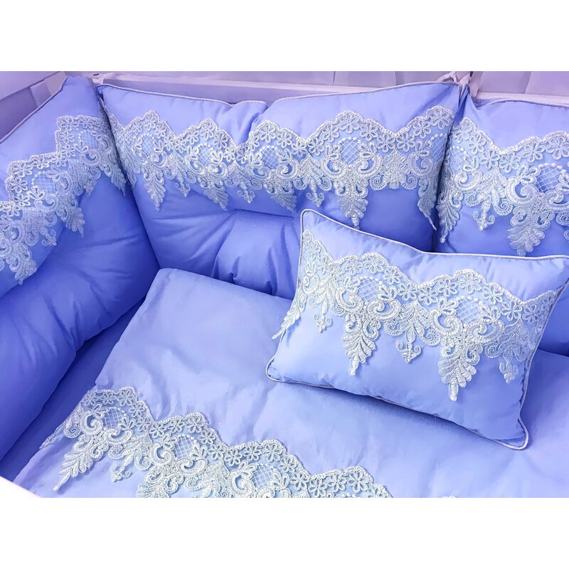 Deseda - lenjerie lux by cu 6 aparatori super groase pat 140x70 cm baldachin si suport metalic baldachin albastru - alb