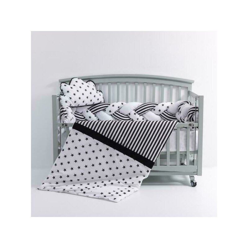 Lenjerie MyKids 6 piese Gray-White fara baldachin 120x60 cm