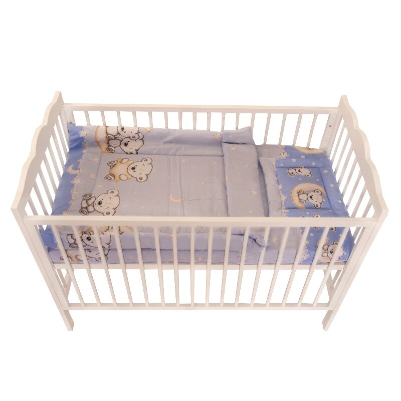 Mykids - lenjerie 3 piese bear on moon din bumbac, 140x70 cm, albastru