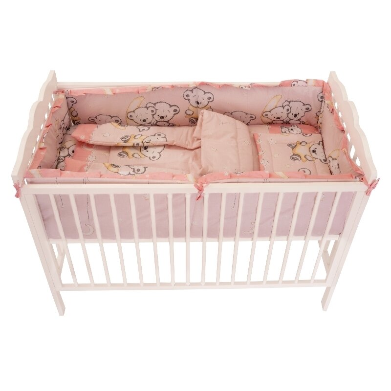 Lenjerie MyKids Bear On Moon Pink M1 4+1 Piese 120x60