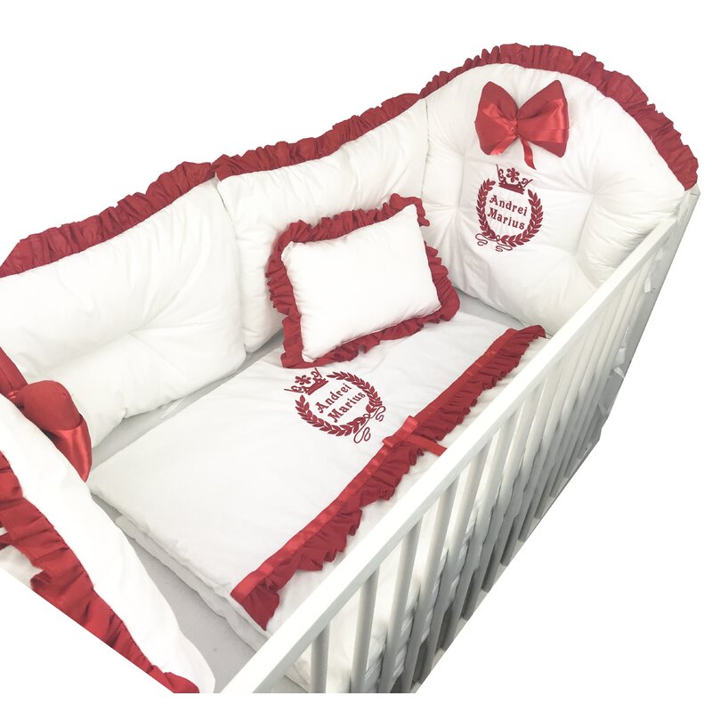 Deseda - lenjerie pat 120x60 cm cu broderie regala rosie lux by