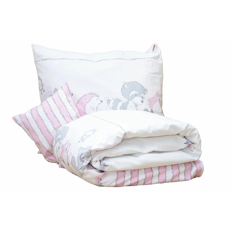Kidsdecor - lenjerie 3 piese odette 60x40 cm din bumbac, 140x100 cm, roz