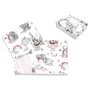 Lenjerie pat junior cu 3 piese, Qmini, Cu cearceaf 160x80 cm, Din bumbac certificat Oeko Tex Standard 100, Cu paturica si pernuta, Elephants on Rainbow Pink - 1