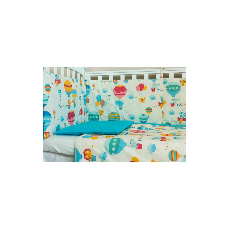 Kidsdecor - lenjerie patut bebe cu turcoaz 3 piese balonase 70 x 140 cm