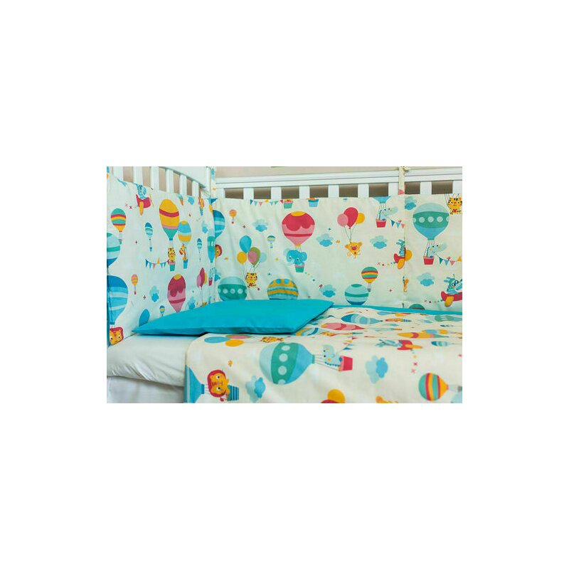 KidsDecor - Lenjerie patut bebe cu turcoaz 3 piese Balonase 70 x 140 cm