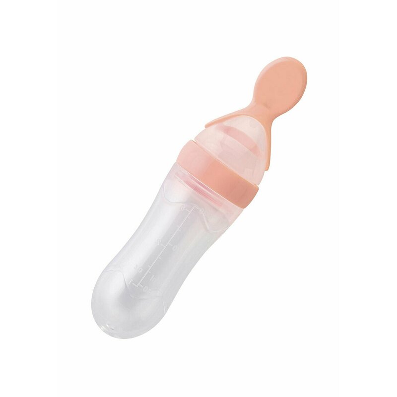 Saro baby - lingurita cu rezervor gradat 90 ml din silicon, roz