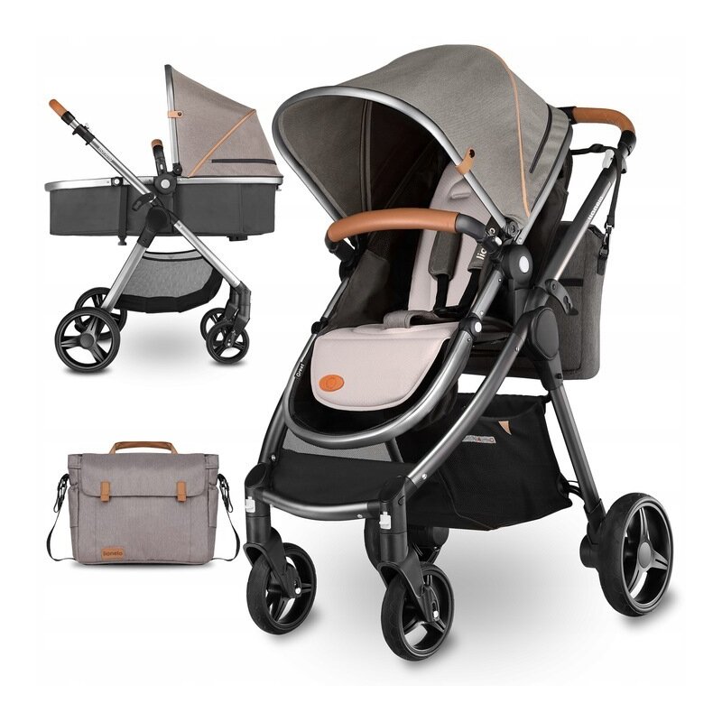 Lionelo - carucior 2 in 1 greet latte cu accesorii, cu sezut reversibil, transformabil, gri