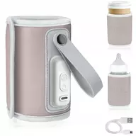 Incalzitor biberoane, Lionelo, ThermUp Go, Portabil, Temperatura constanta pana la 24 h, Incarcare USB, Roz