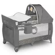 Patut pliant, Lionelo, Sven Plus, 120x60 cm, Cu doua nivele, Cu arcada jucarii, masuta de infasat, vibratii, melodii  conform cu standardele europeane de securitate EN716 si EN12221, Grey Scandi