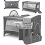 Patut pliant, Lionelo, Flower, Cu doua nivele, Cu arcada, Geanta transport, Masuta de infasat, Bara cu jucarii, Fereastra laterala, 120x60 cm, Conform cu standardele europeane de securitate EN 716 si EN12221, Gri - 5