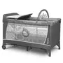 Patut pliant, Lionelo, Flower, Cu doua nivele, Cu arcada, Geanta transport, Masuta de infasat, Bara cu jucarii, Fereastra laterala, 120x60 cm, Conform cu standardele europeane de securitate EN 716 si EN12221, Gri - 1