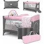 Patut pliant, Lionelo, Flower, Cu doua nivele, Cu arcada, Geanta transport, Masuta de infasat, Bara cu jucarii, Fereastra laterala, 120x60 cm, Conform cu standardele europeane de securitate EN 716 si EN12221, Roz - 5