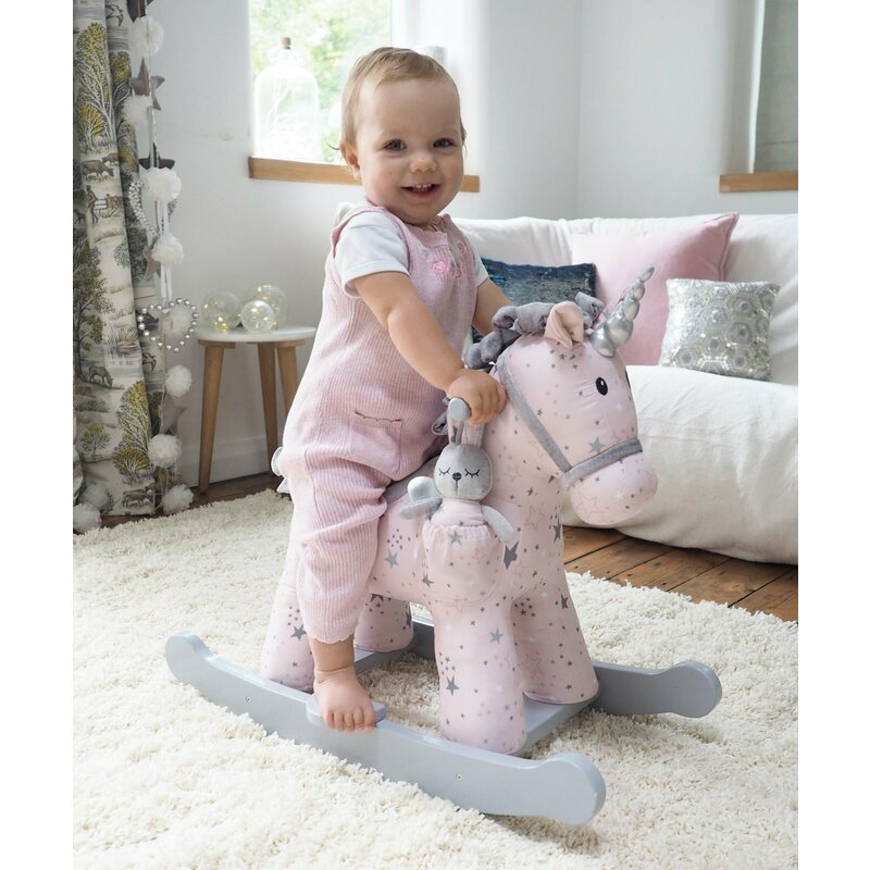Little Bird Told Me - Celeste Fae Rocking Unicorn Toy, Ride On Unicorn, pentru copii de peste 9 luni, Jucarie moale Unicorn cu balansoare din lemn, tesaturi senzoriale pentru fetite