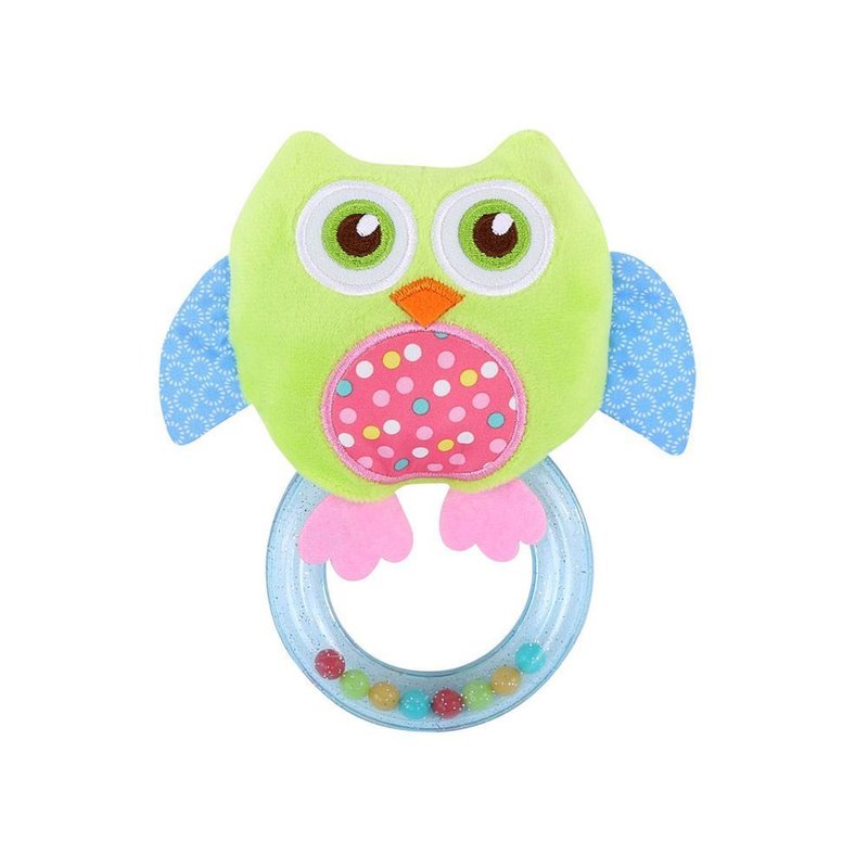 Lorelli - jucarie zornaitoare din plus, owl, 18,5 cm, cu inel, green