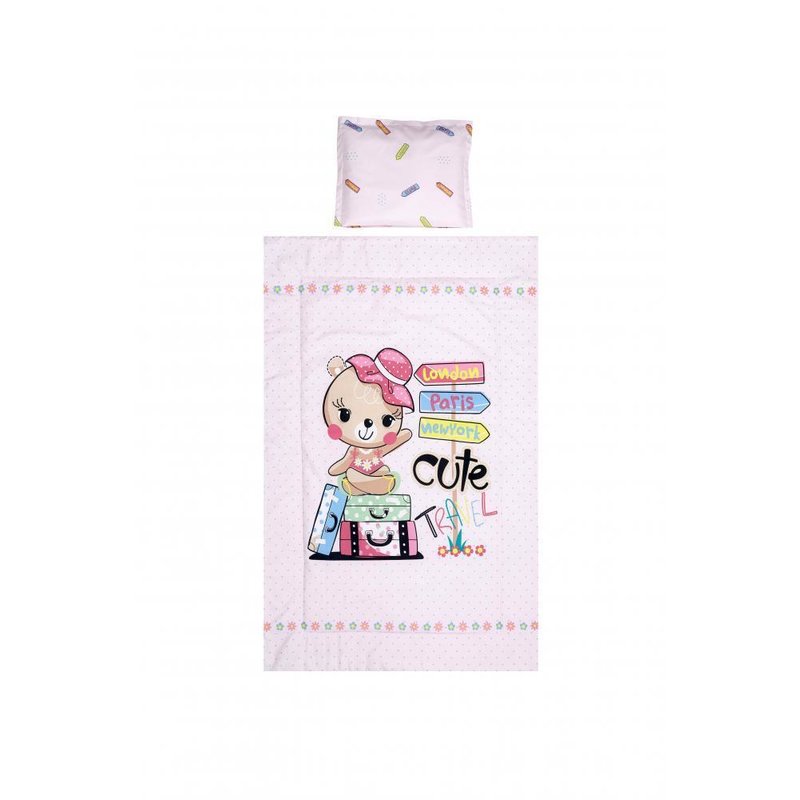 Lorelli - Set lenjerie pat 3 piese, bumbac ranforce, Traveling Pink