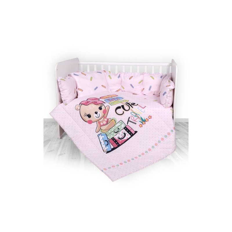 Lorelli - set lenjerie pat 7 piese lily, bumbac ranforce, traveling pink