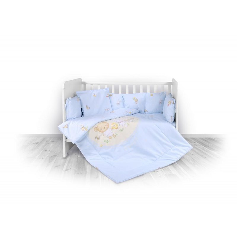 Lorelli - set lenjerie pat , 8 piese , 70x140 cm , bumbac ranforsat , bear party blue