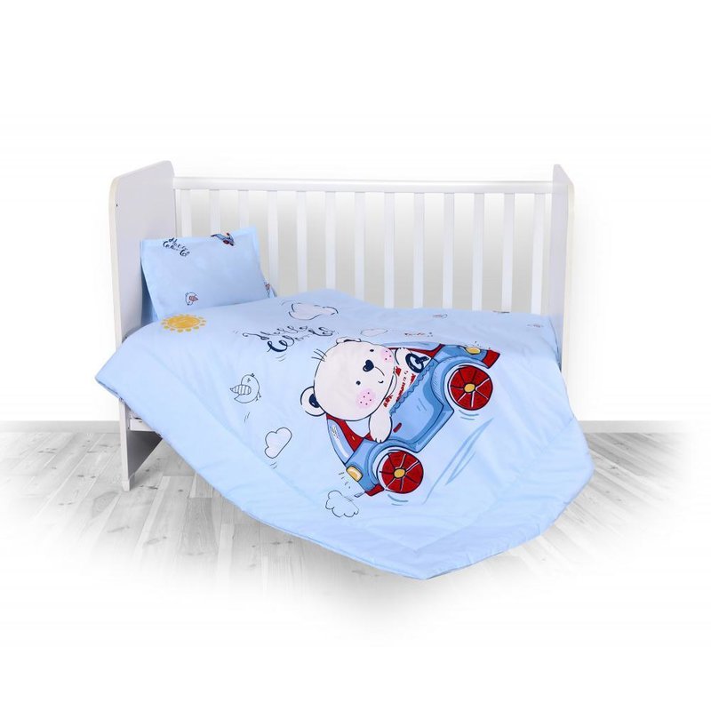 Lorelli - set lenjerie pat , bumbac ranforsat , 4 piese , bear & car blue