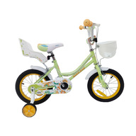 Bicicleta copii, Makani, Cu roti ajutatoare si scaunel pentru papusi, Cosulet frontal, 14 inch, Cu sonerie, 52x72x101 cm, 4 ani+, Pana 25 kg, Verde
