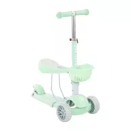 Trotineta, Makani, BonBon 3 in 1, Utilizare cu/fara sezut, Cu roti cu led si cos depozitare detasabil, 18-36 luni, Conform cu standardele europene de securitate EN 71-1/2/3, Mint