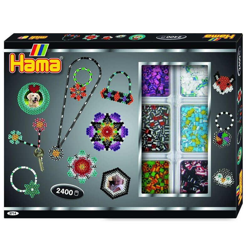 Hama - set margele de calcat cu dungi in cutie, cu 2 plansete, 2400 buc midi