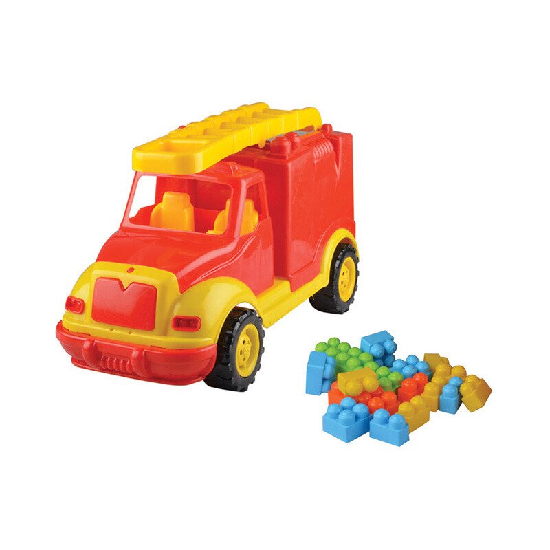 Ucar toys - masina pompieri 43 cm cu 38 piese constructie in cutie