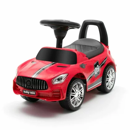 Masinuta de impins, Baby Mix, Racer, Pana la 25 kg, Cu volan, Cu sunete, Cu suport jucarii sub sezut si spatar confortabil, 12  luni+, Red