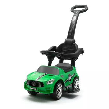 Masinuta de impins, Baby Mix, Racer, Cu maner de impins detasabil, Cu protectii laterale, Cu melodii si claxon, Cu suport jucarii sub sezut, Verde