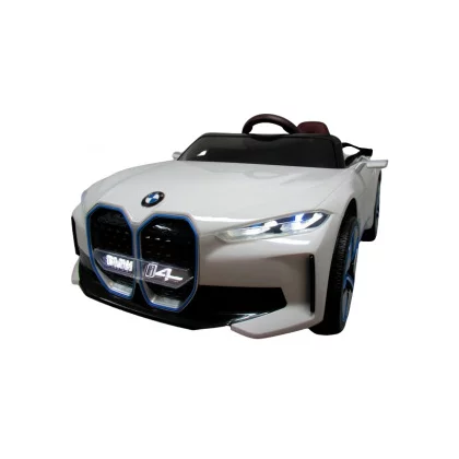 Masinuta electrica cu telecomanda, roti din spuma EVA, scaun din piele ecologica, varsta 1-5 ani, BMW I4 - Alb