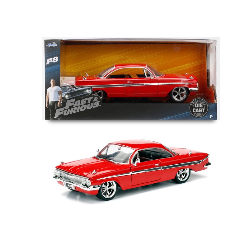 Simba - masina chevy impala 1961 , fast and furious , metalica, scara 1:24, rosu