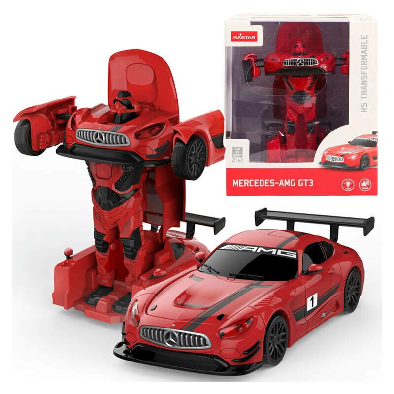 Masinuta transformabila, Rastar, Mercedes GT3 AMG Robot, Cu sunete si lumini, 6 ani+, Rosu