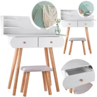 Masuta de toaleta, Jokomisiada, ZA4820, Din lemn, Pentru machiaj, Include masa, scaun, sertare, oglinda, 120 x 80 x 39 cm, Alb