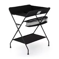 Masuta pentru infasat si schimbat scutece, Feedo, Multifunctionala, Pliabila, Cu raft pentru depozitare si compartiment lateral, Realizata din fier, panza si in, 80.5 x 67 x 102.5 cm, Negru