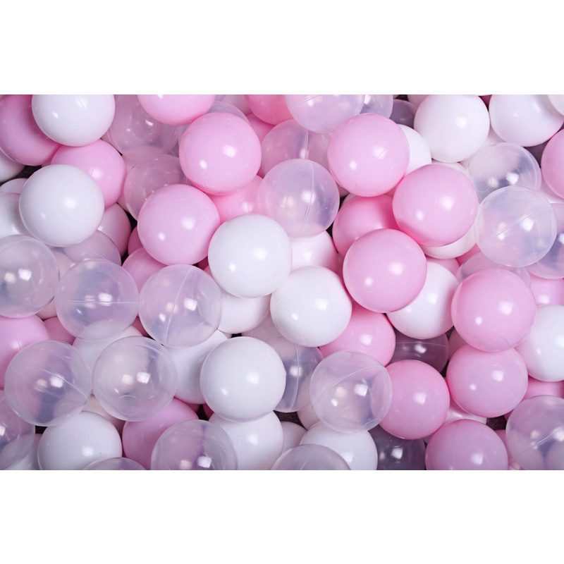 MeowBaby Set bile din plastic pentru centru de joaca 7cm, 200 buc: Roz Pastel Transparent Alb