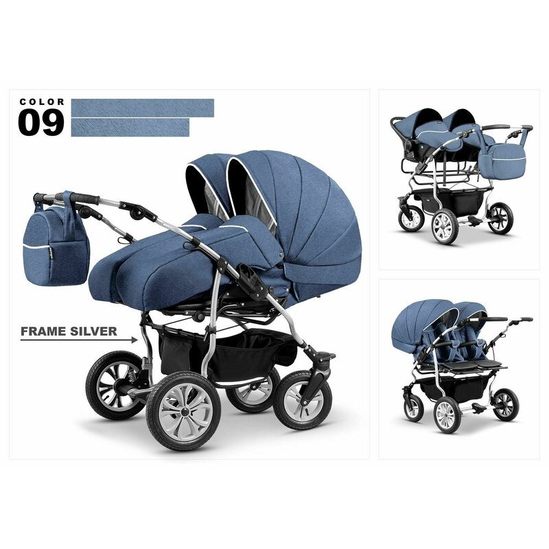 Mikado - carucior gemeni duel lux d-09, albastru
