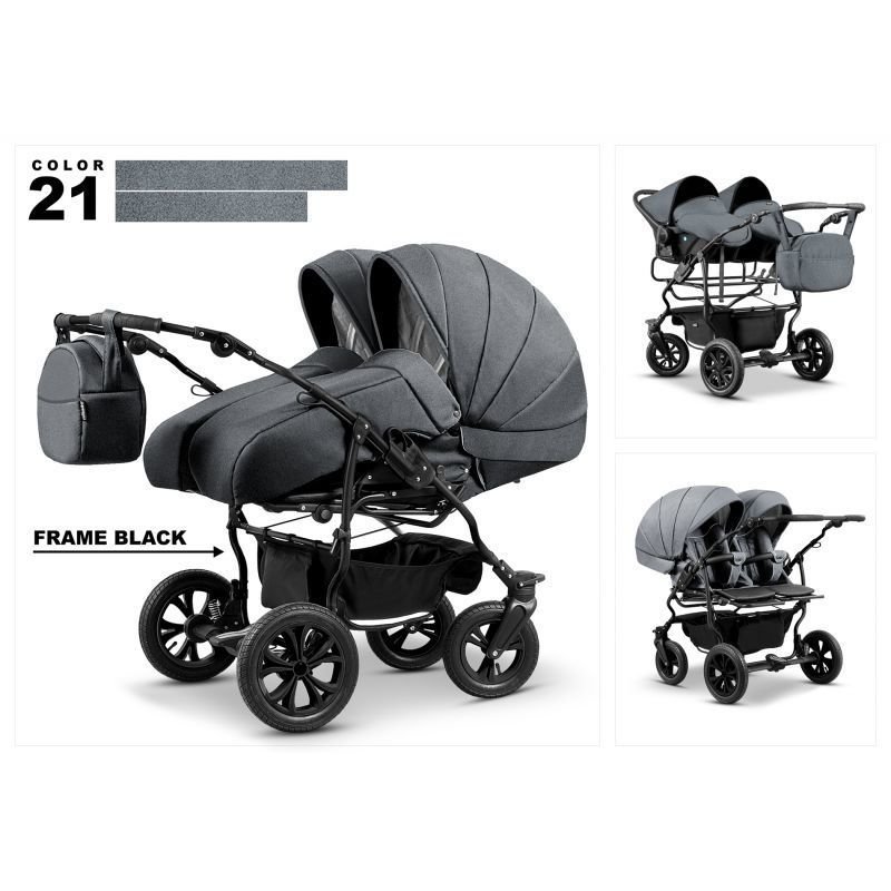 Mikado - carucior gemeni duet lux 3 in 1, gri/negru