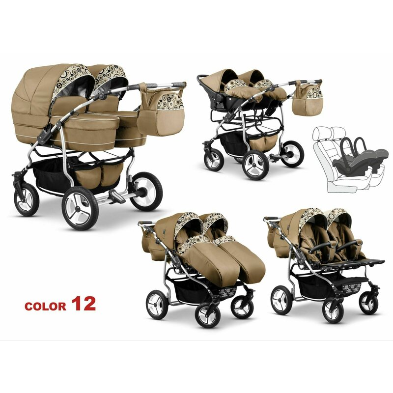 Mikado - carucior gemeni 3 in 1, twin t-12, bej inchis