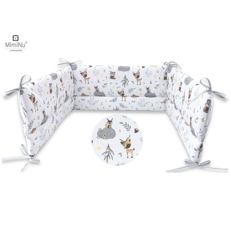 Miminu - aparatoare pentru patut 120x60 cm, din bumbac, forest friends grey/beige