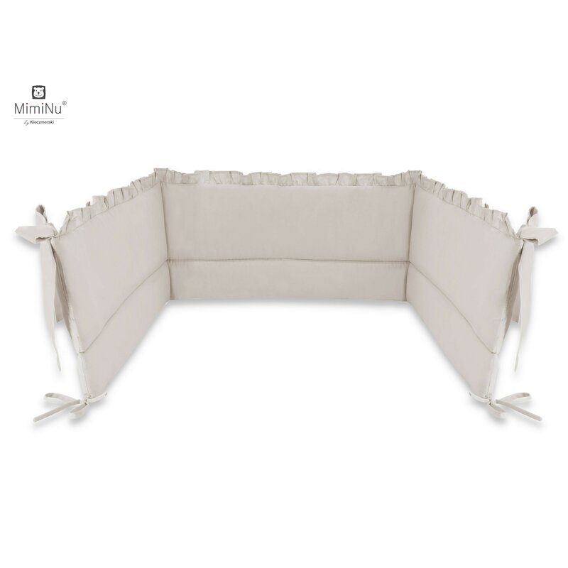 Aparatoare pentru patut, MimiNu, Cu volanase, Din bumbac certificat Oeko Tex Standard 100, 180x30 cm, Cu panglici, Colectia Royal, Beige