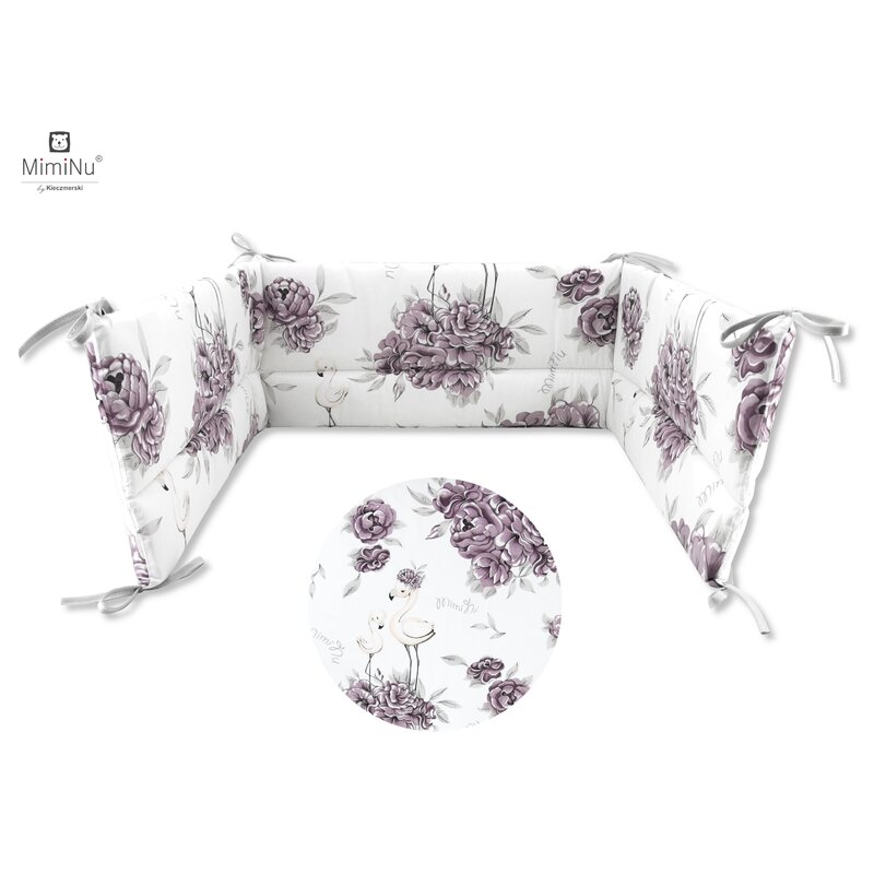 Miminu - aparatoare pentru patut 120x60 cm, din bumbac, peonie plum