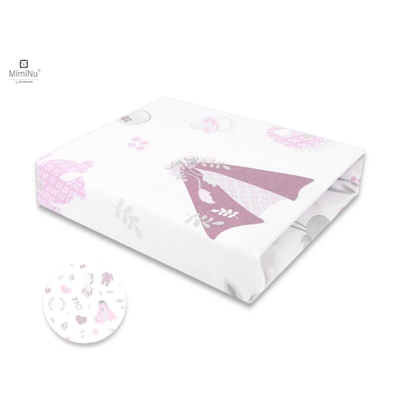 Miminu - cearceaf cu elastic pentru patut 120x60 cm, din bumbac, baby shower pink