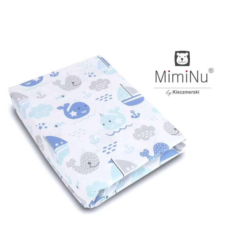 Miminu - cearceaf cu elastic pentru patut 140x70 cm, din bumbac, blue fish