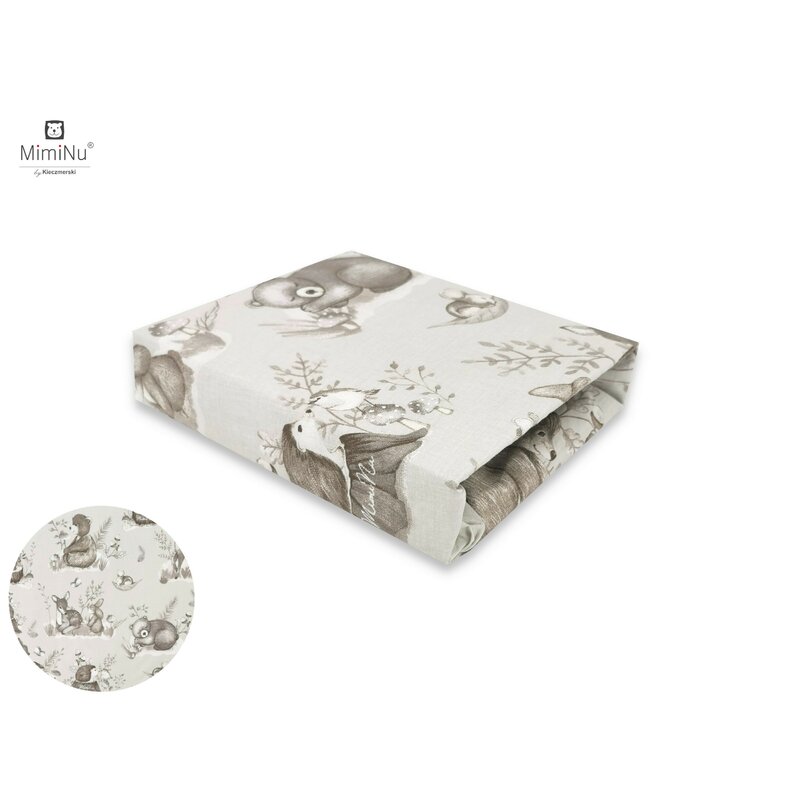 Cearceaf cu elastic, MimiNu, Pentru patut 120X60 cm, Din bumbac certificat Oeko Tex Standard 100, Design, Calm Forest Beige