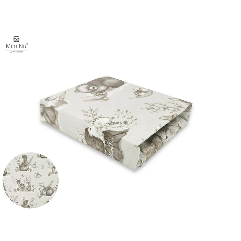 Cearceaf cu elastic, MimiNu, Pentru patut leagan sau patut co-sleeper, Dimensiune 90x40 cm, Din bumbac certificat Oeko Tex Standard 100, Design, Calm Forest Beige