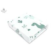 Miminu - Cearceaf cu elastic pentru patut leagan sau patut co-sleeper, Dimensiune 90x40 cm, Din bumbac certificat Oeko Tex Standard 100, Dino Mint